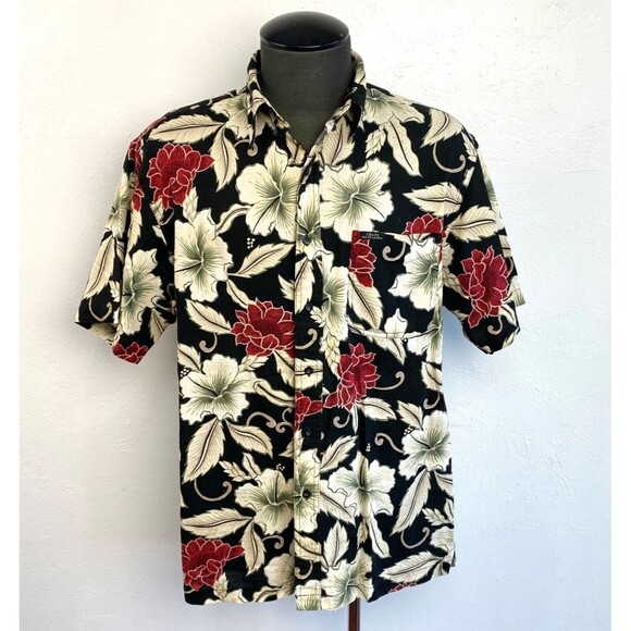 Chaps Ralph Lauren Aloha Floral Shirt Large Short Sleeve Button Front Bark Cloth - Picture 1 of 10